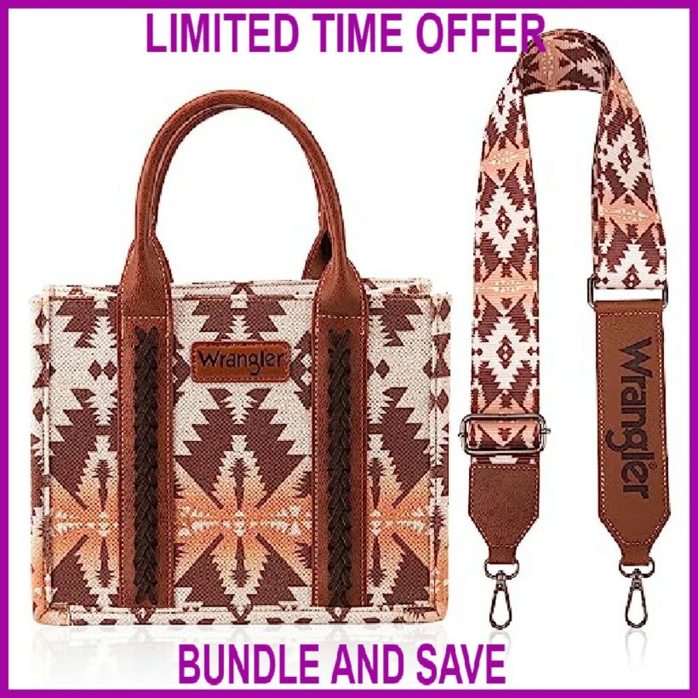 Western Aztec Tote Bag with Adjustable Strap, 10.5" Satchel - Picture 2 of 8